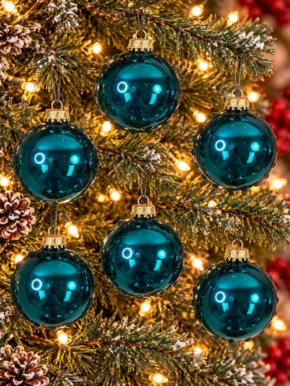 Victoria Collection Christmas Tree Ornaments Blue Teal Glass Ball Set Of 6